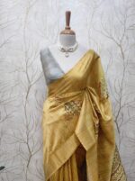 Semi tussar silk saree with embroidery on body