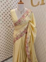 Tussar silk with zardozi and cut beads thread work on the border
