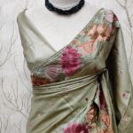 Tussar silk with Pink and Golden lotus thread design