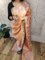Tussar silk with scalloped cut work - Image 5