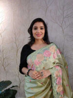 Tussar silk with scalloped cut work