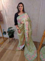 Tussar silk with scalloped cut work - Image 2