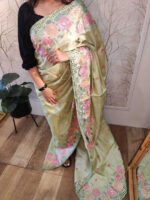 Tussar silk with scalloped cut work - Image 3