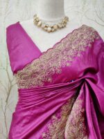 Tussar silk with thick aari work on border - Magenta