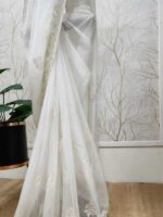 Organza with sugar beads and cut beads work on the boarder pointed embroidery buttas on the body - Image 7