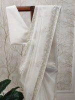 Organza with sugar beads and cut beads work on the boarder pointed embroidery buttas on the body - Image 8