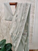 Organza with sugar beads and cut beads work on the boarder pointed embroidery buttas on the body - Image 12