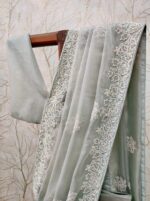Organza with sugar beads and cut beads work on the boarder pointed embroidery buttas on the body - Image 13