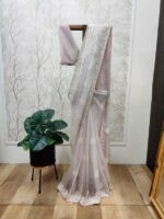 Organza with sugar beads and cut beads work on the boarder pointed embroidery buttas on the body - Image 14