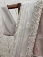 Organza with sugar beads and cut beads work on the boarder pointed embroidery buttas on the body - Image 15