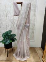 Organza with sugar beads and cut beads work on the boarder pointed embroidery buttas on the body - Image 16
