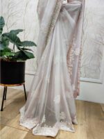 Organza with sugar beads and cut beads work on the boarder pointed embroidery buttas on the body - Image 17