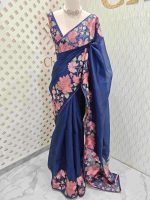 Organza With Lotus Flowers And Thread Work On The Body - Image 5