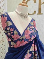 Organza With Lotus Flowers And Thread Work On The Body - Image 6