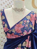 Organza With Lotus Flowers And Thread Work On The Body - Image 7