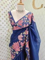 Organza With Lotus Flowers And Thread Work On The Body - Image 8