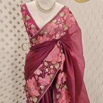 Organza With Lotus Flowers And Thread Work On The Body