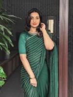 Georgette with cut beads work single shade