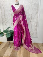 Georgette Banarasi With Feather Design - Image 9