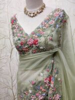 Organza with white sugar beads and garden on the border - Image 17