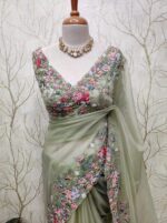 Organza with white sugar beads and garden on the border - Image 19