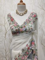 Organza with white sugar beads and garden on the border - Image 16