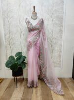Organza with white sugar beads and garden on the border - Image 22