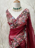 Organza with white sugar beads and garden on the border - Image 9