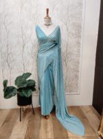 Georgette with cut beads work single shade - Image 15