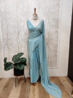 Georgette with cut beads work single shade - Image 17