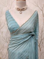 Georgette with cut beads work single shade - Image 18