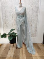 Organza With Floral Print And Sequences Work - Image 3