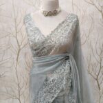 Organza With Floral Print And Sequences Work