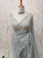 Organza With Floral Print And Sequences Work