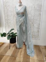 Organza With Floral Print And Sequences Work - Image 2