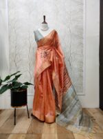 Semi tussar silk saree with embroidery on body - Image 6