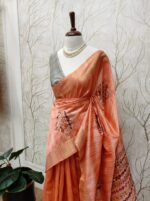 Semi tussar silk saree with embroidery on body - Image 7