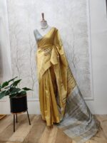 Semi tussar silk saree with embroidery on body - Image 2
