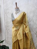 Semi tussar silk saree with embroidery on body - Image 3