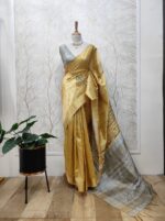 Semi tussar silk saree with embroidery on body - Image 4