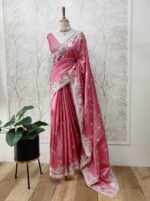 Tussar Silk With Pointed Embroidery On Scalloped Border - Image 4