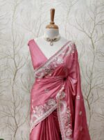 Tussar Silk With Pointed Embroidery On Scalloped Border