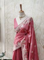 Tussar Silk With Pointed Embroidery On Scalloped Border - Image 3