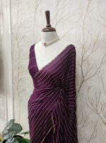 Georgette with cut beads work single shade - Image 33