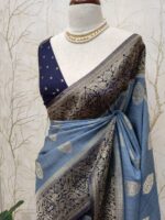 Soft Tussar With Temple Buttas Design - Image 3