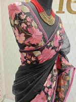 Organza With Lotus Flowers And Thread Work On The Body - Image 16