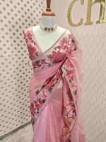 Organza With Lotus Flowers And Thread Work On The Body - Image 23
