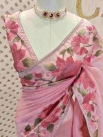 Organza With Lotus Flowers And Thread Work On The Body - Image 21