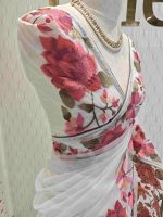 Organza With Lotus Flowers And Thread Work On The Body - Image 10