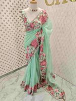 Organza With Lotus Flowers And Thread Work On The Body - Image 20